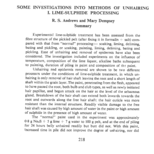 Some Investigations Into Methods Of Unhairing I. Lime-Sulphide Processing