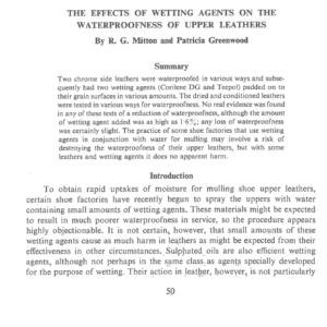 The Effects Of Wetting Agents On The Waterproofness Of Upper Leathers