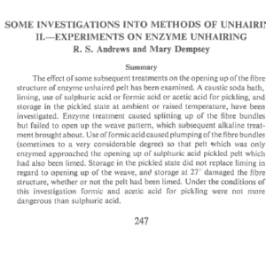 Some Investigations Into Methods Of Unhairing II.—Experiments On Enzyme Unhairing