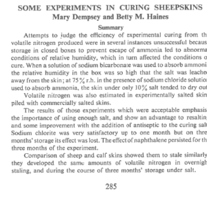 Some Experiments In Curing Sheepskins