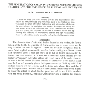 The Penetration Of Casein Into Chrome And Semi-Chrome Leather And The Influence Of Buffing And Fatliquor