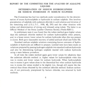 Report Of The Committee For The Analysis Of Alkaline Liquors Determination Of Sodium Hydrosulphide Or Sodium Hydroxide In Sodium Sulphide