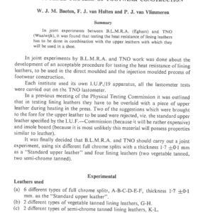 Experiments On Draft Method I.U.P./18. Assessment Of The Resistance Of Air Dry Lining Leathers To Heat, With Special Reference To The Direct Moulded And The Injec Tion Moulded Process Of Footwear Construction