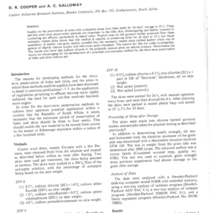 Short-Term Preservation of Hides and Skins. Storage for Three Weeks