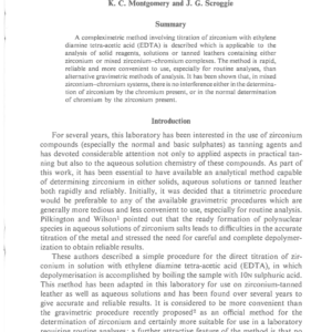 The Compleximetric Determination of Zirconium in Solids, Solutions and Tanned Leathers Both in the Presence and Absence of Chromium