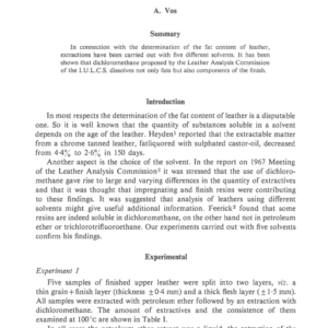The Determination of the Fat Content of Leather Using Different Solvents