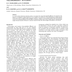 The Effects of Manganese and Neutralisation on the Removal of Sulphide and Oxygen Demand in Fellmongery Effluent