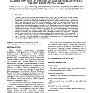 Optimisation of Removal Conditions for Total Nitrogen in Tannery Wastewater and Breeding Wastewater using Bioflocculant Modified by Amphoteric Starch