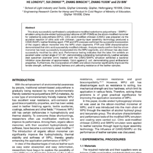 Preparation and Properties of Multifunctional Leather Coating Constructed by Chitosan / Silicon-Containing Waterborne Polyurethane